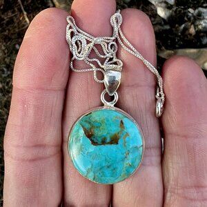 Sundance NEW $218 KINGMAN TURQUOISE Sterling Silver Pendant 18" Chain Necklace